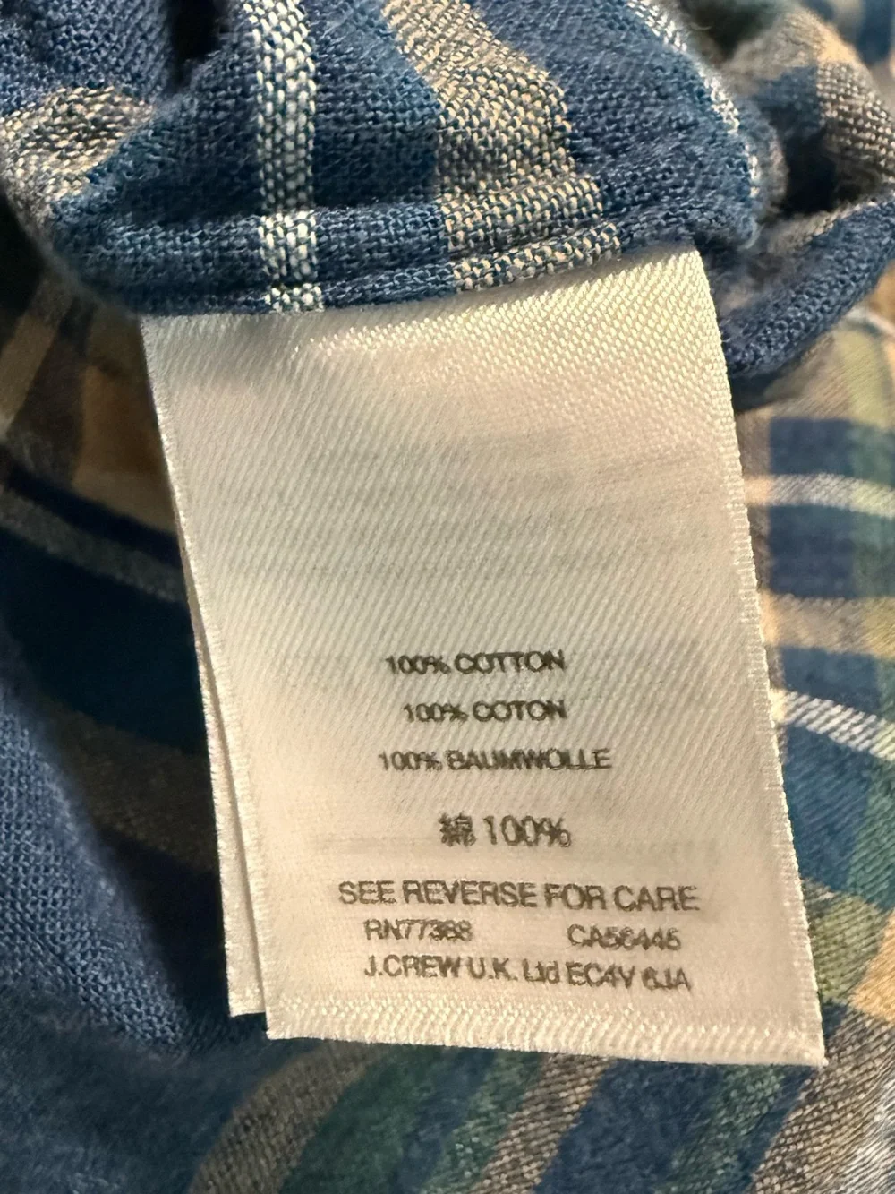 J. Crew Blue and Cream Plaid Button-Down Shirt